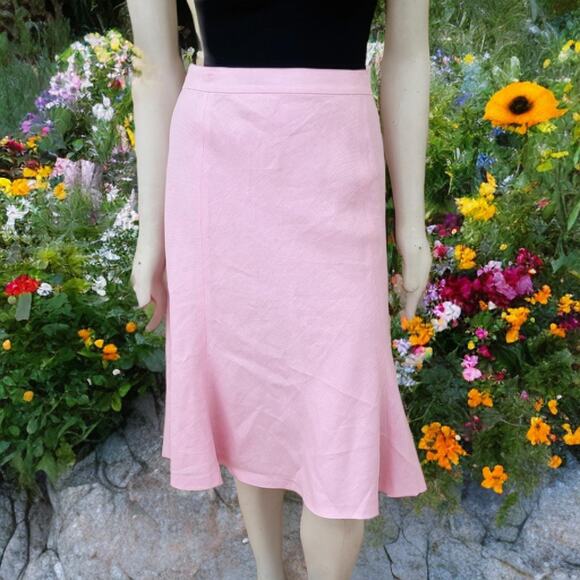 NEW CHAPS 100% Linen Flared Midi Skirt in Pink  Spring Easter  SZ 14 - Picture 1 of 9